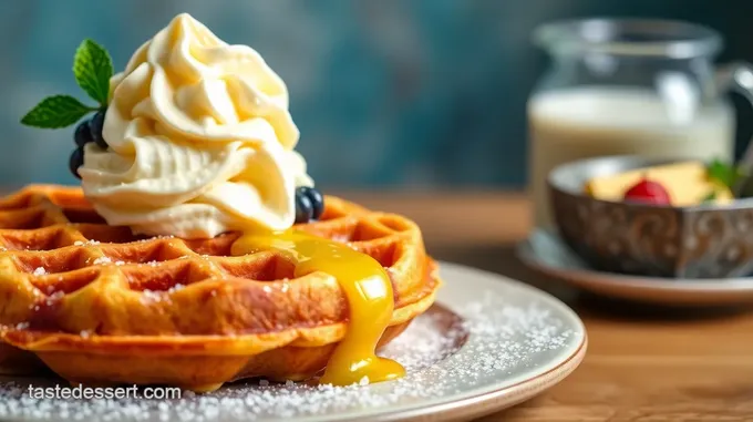 Decadent Belgian Waffles with Whipped Cream and Seasonal Berries