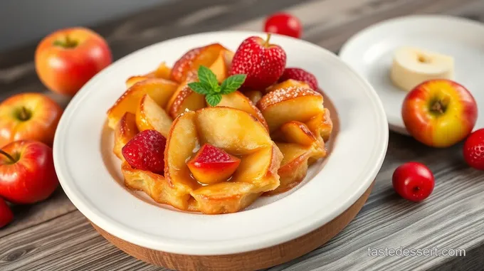 Elegant French Dessert Plates: Tarte Tatin & Raspberry Crème Brûlée Duo