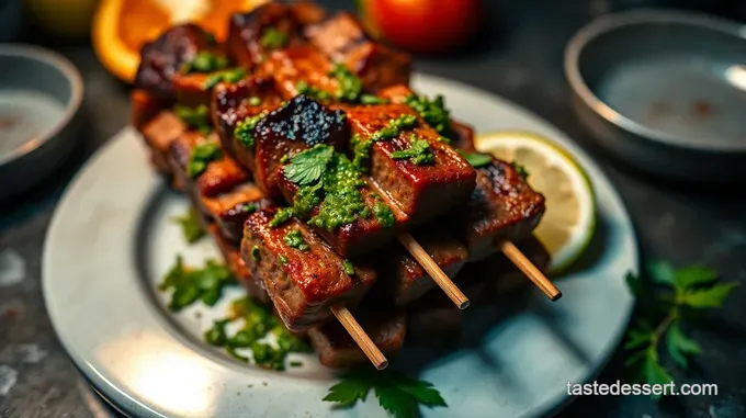 Perfectly Grilled Flat Meat Skewers with Chimichurri Sauce