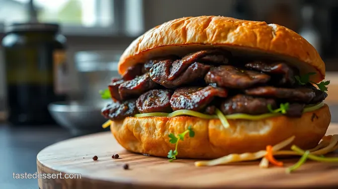 Ultimate Flank Steak Sandwich with Garlic Aioli and Sautéed Peppers