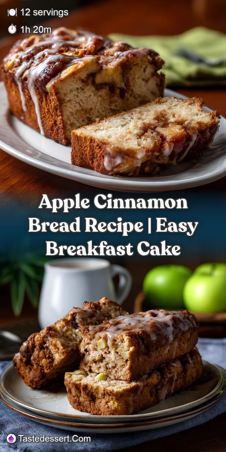 Close-up of moist apple cinnamon bread showing soft crumb, juicy apple pieces, and a sticky, sweet glaze. Visible steam su...