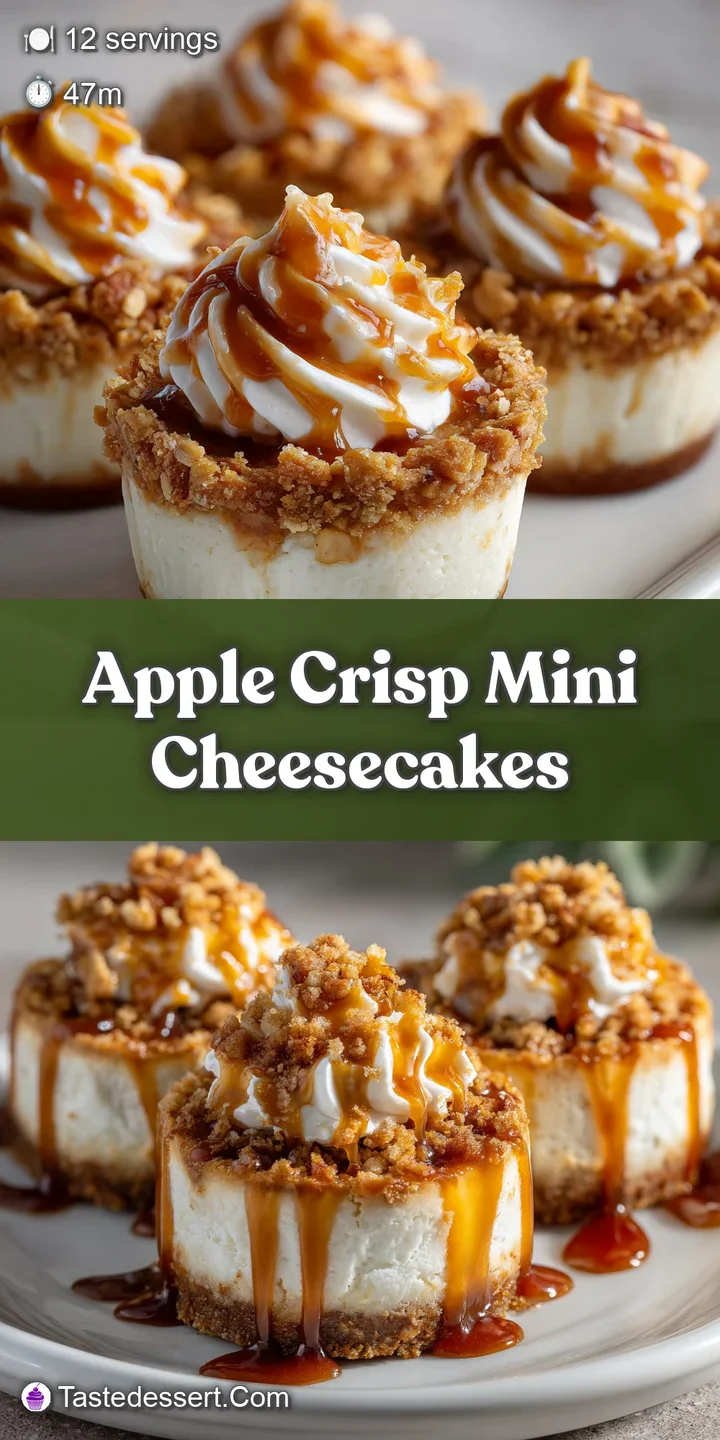 Close-up of an apple crisp cheesecake revealing layers of creamy filling, soft apples, and a crunchy oat topping with warm...