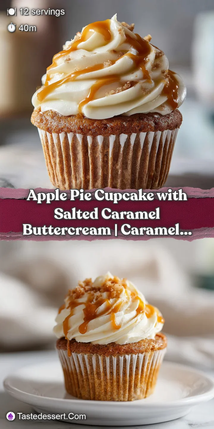 Close-up of a tender, baked cupcake with a dollop of glistening salted caramel frosting and a hint of apple filling.