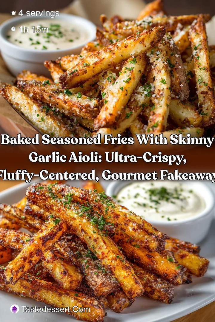 Baked Seasoned Fries with Skinny Garlic Aioli: Ultra-Crispy Fluffy-Centered Gourmet Fakeaway