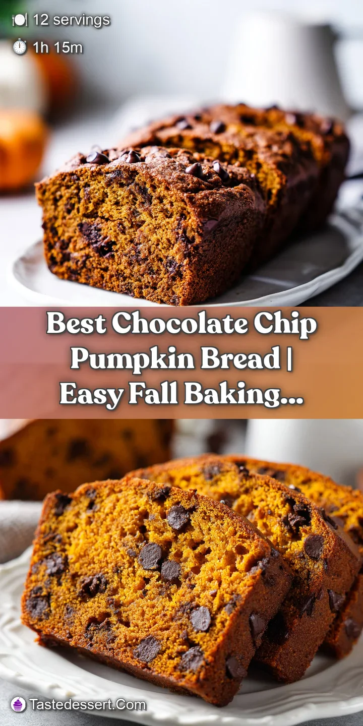 Close-up of a moist pumpkin bread slice studded with dark chocolate chips.