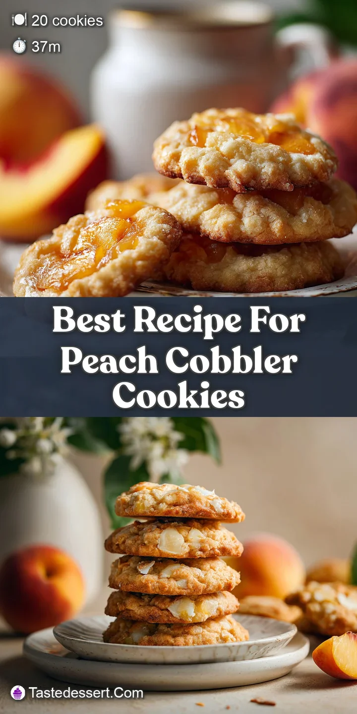 Close-up of a peach cobbler cookie, showing the juicy peaches baked within, slightly gooey, hints of cinnamon and warm spice.