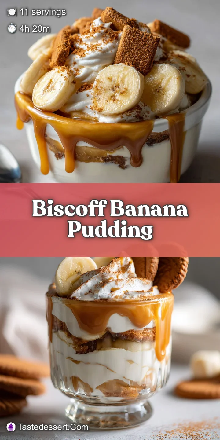Close-up of Biscoff banana pudding layers. Creamy, dreamy, with crunchy cookie contrast. Mouthwatering!