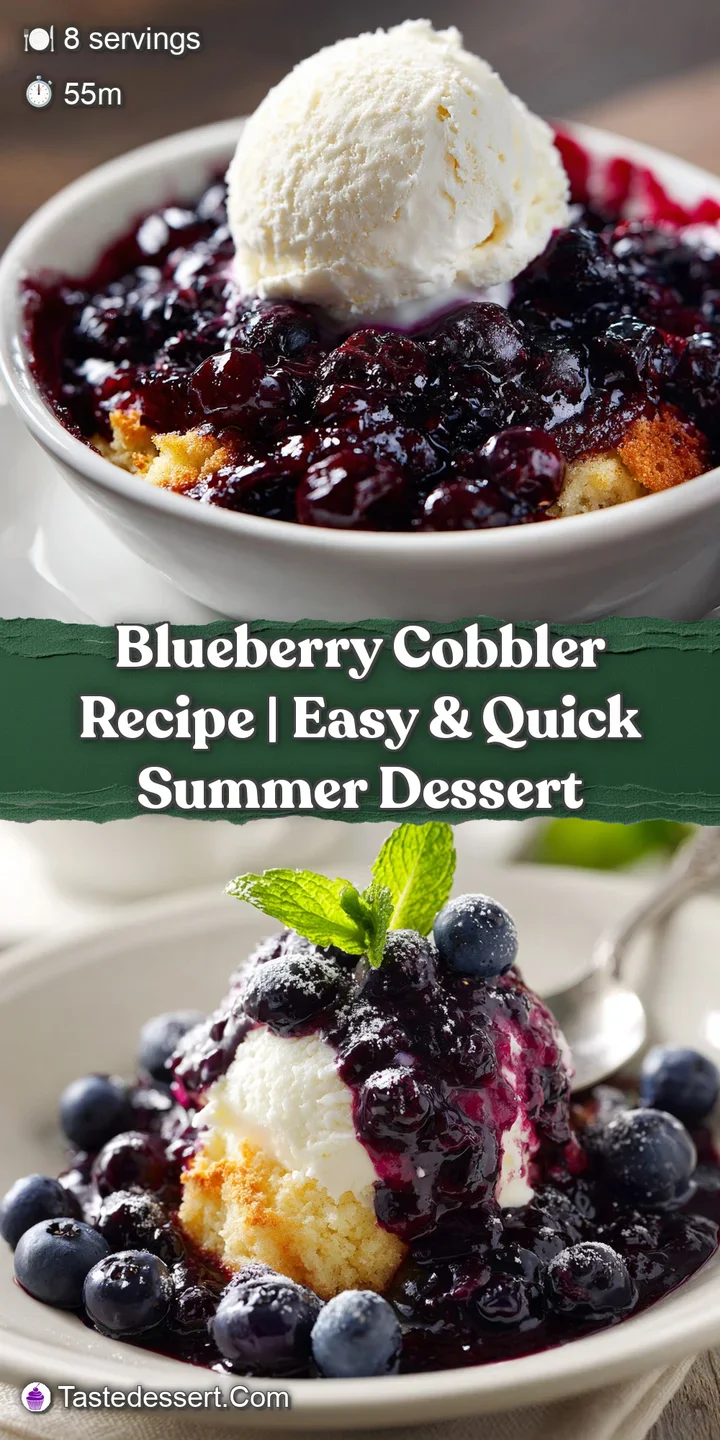 Close-up of a blueberry cobbler; jammy blueberries bursting from a golden, flaky crust with a hint of warm steam.