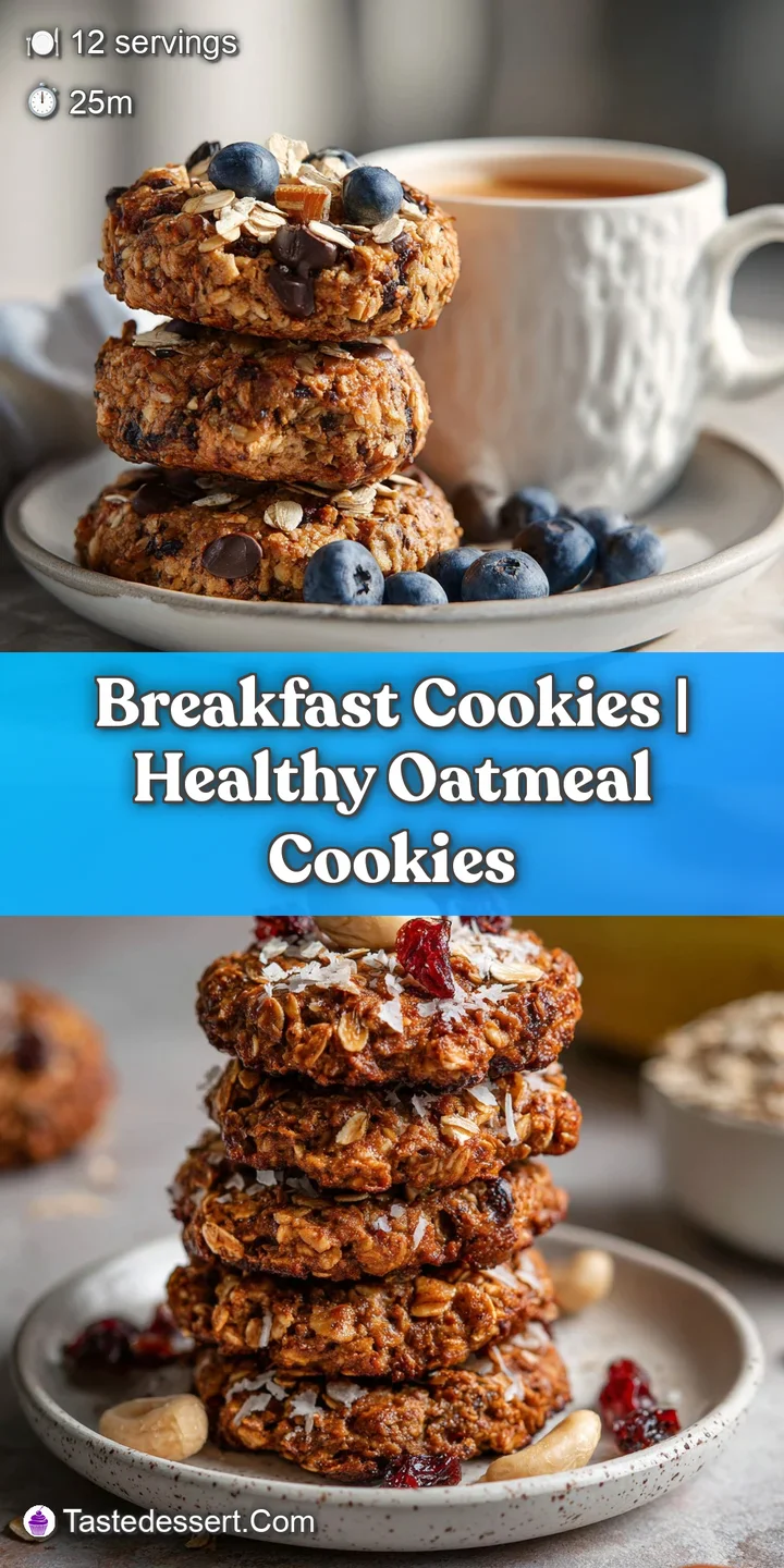 Close-up of a chewy breakfast cookie with visible oats and a light dusting of flour, highlighting its delicious texture an...
