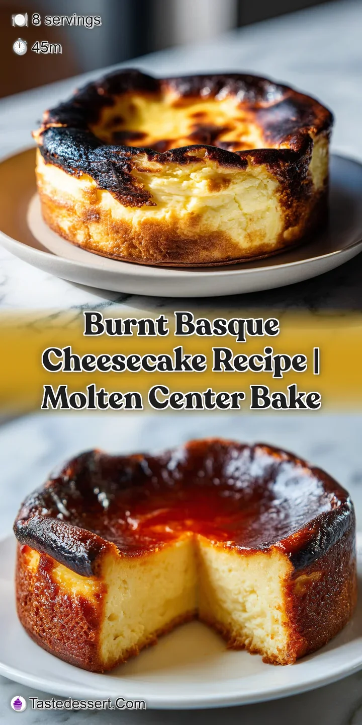 Close-up of burnt Basque cheesecake, highlighting the dark, blistered surface and the soft, custardy texture just beneath.