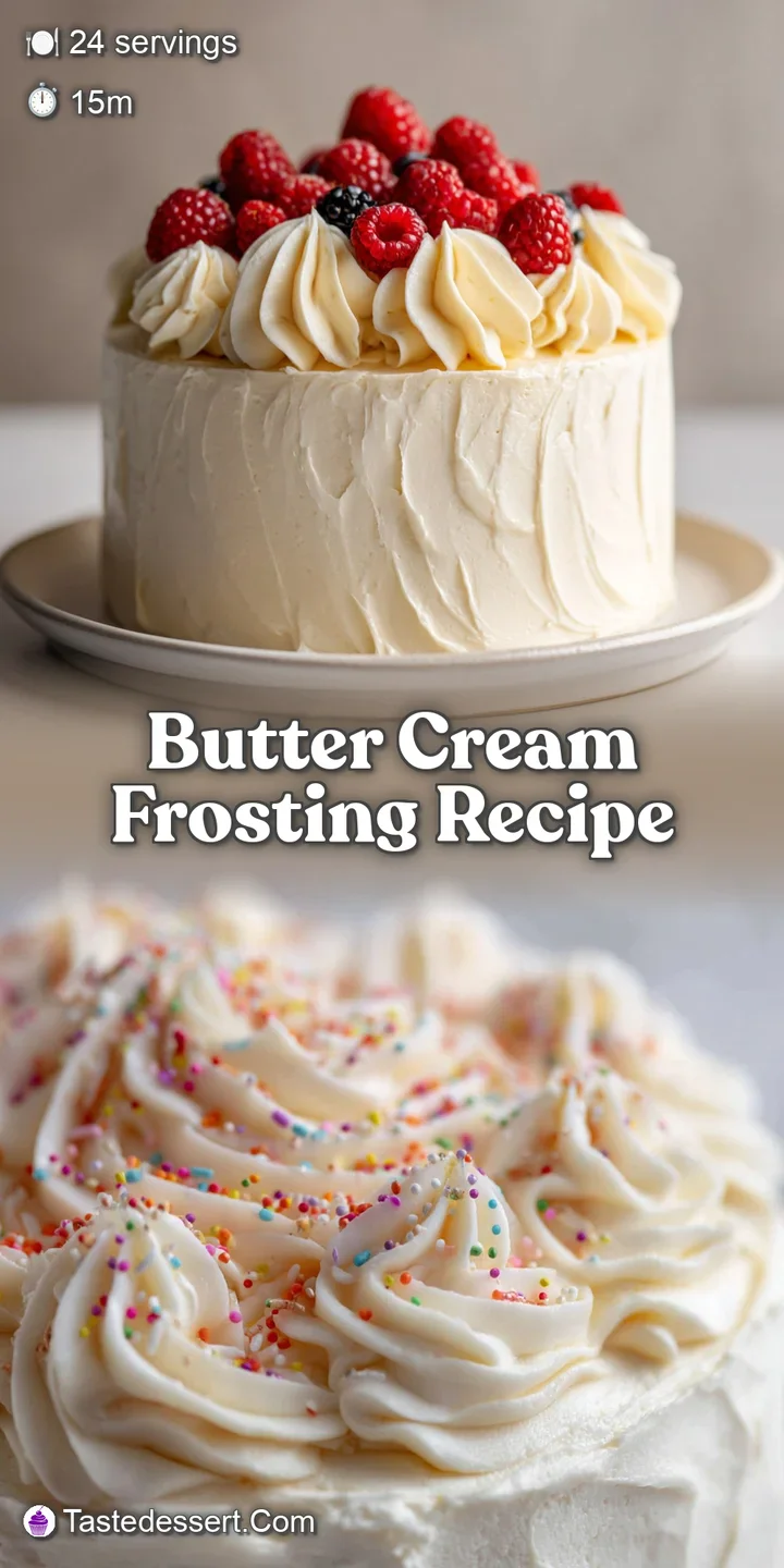 Close-up texture of the buttercream frosting, pale yellow and fluffy, adorned with fresh raspberries and spearmint leaves.