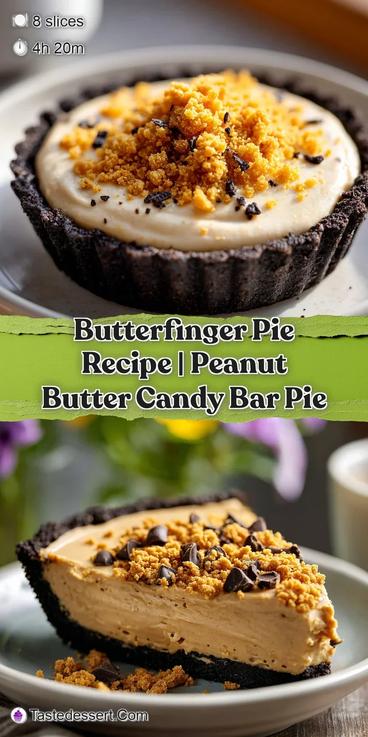 Close-up of thick peanut butter cream topped with crunchy candy bits and a dollop of fluffy white whipped cream.