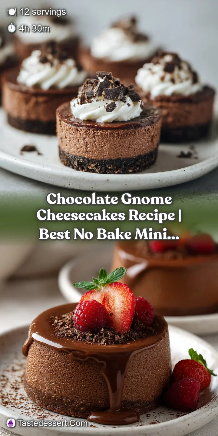 Close-up view of a chocolate cheesecake gnome. Creamy, rich filling with a dusting of cocoa powder, decadent and inviting.