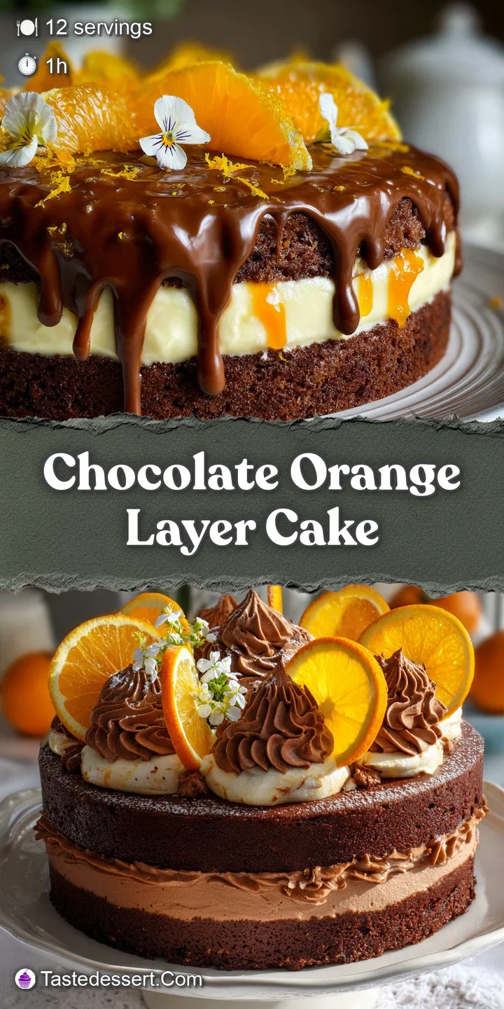 Close-up of the decadent chocolate orange cake layers with a rich, moist texture and vibrant orange zest. Deliciously temp...