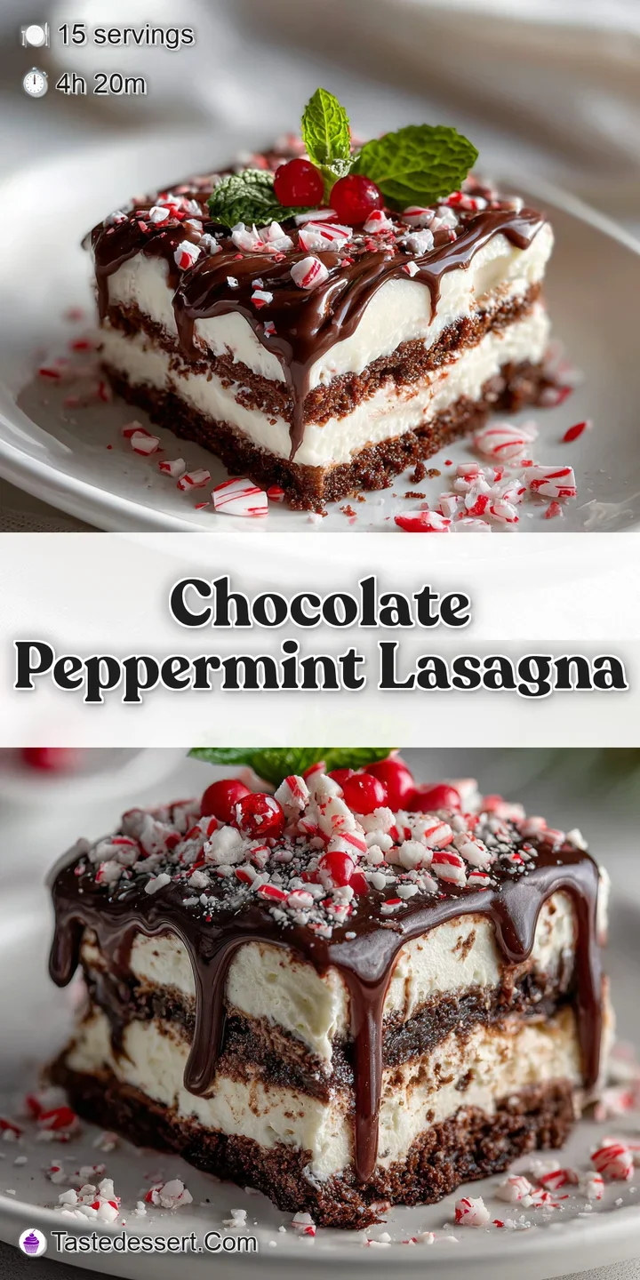 Close-up of chocolate layers, creamy white filling, and crushed peppermint in a decadent dessert, hints of mint and cocoa.