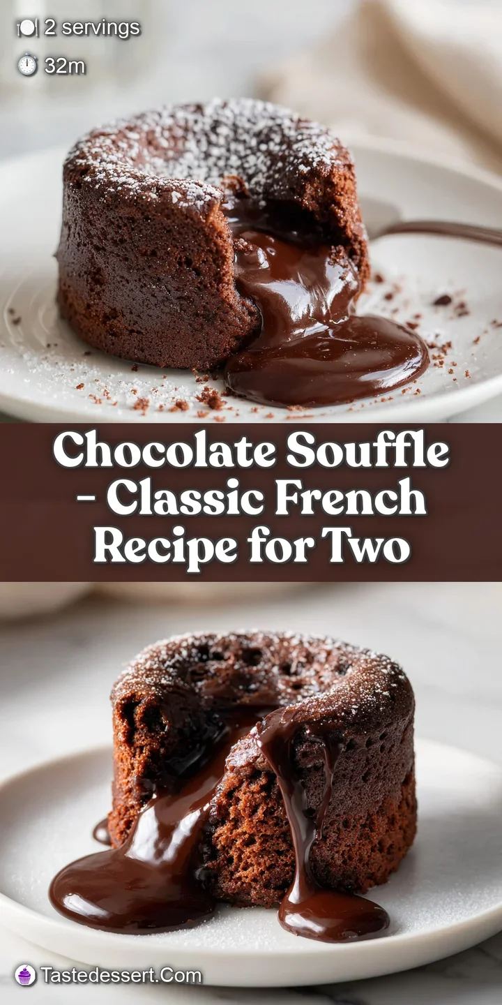 A rich, dark chocolate souffle with a slightly cracked, airy top, ready to be devoured.