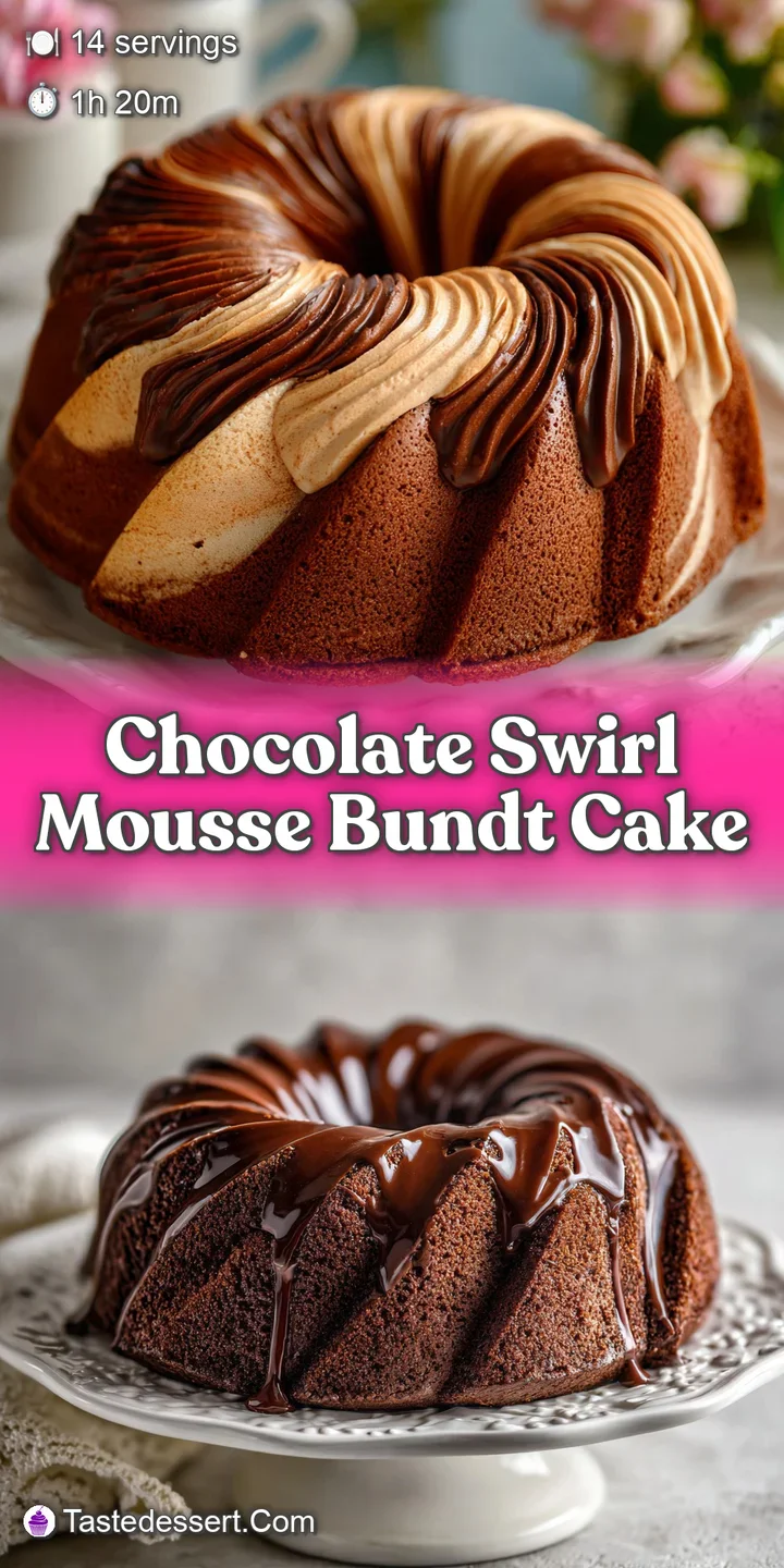 Close-up of moist, swirled chocolate cake. The decadent mousse and rich chocolate create an irresistibly tempting dessert.