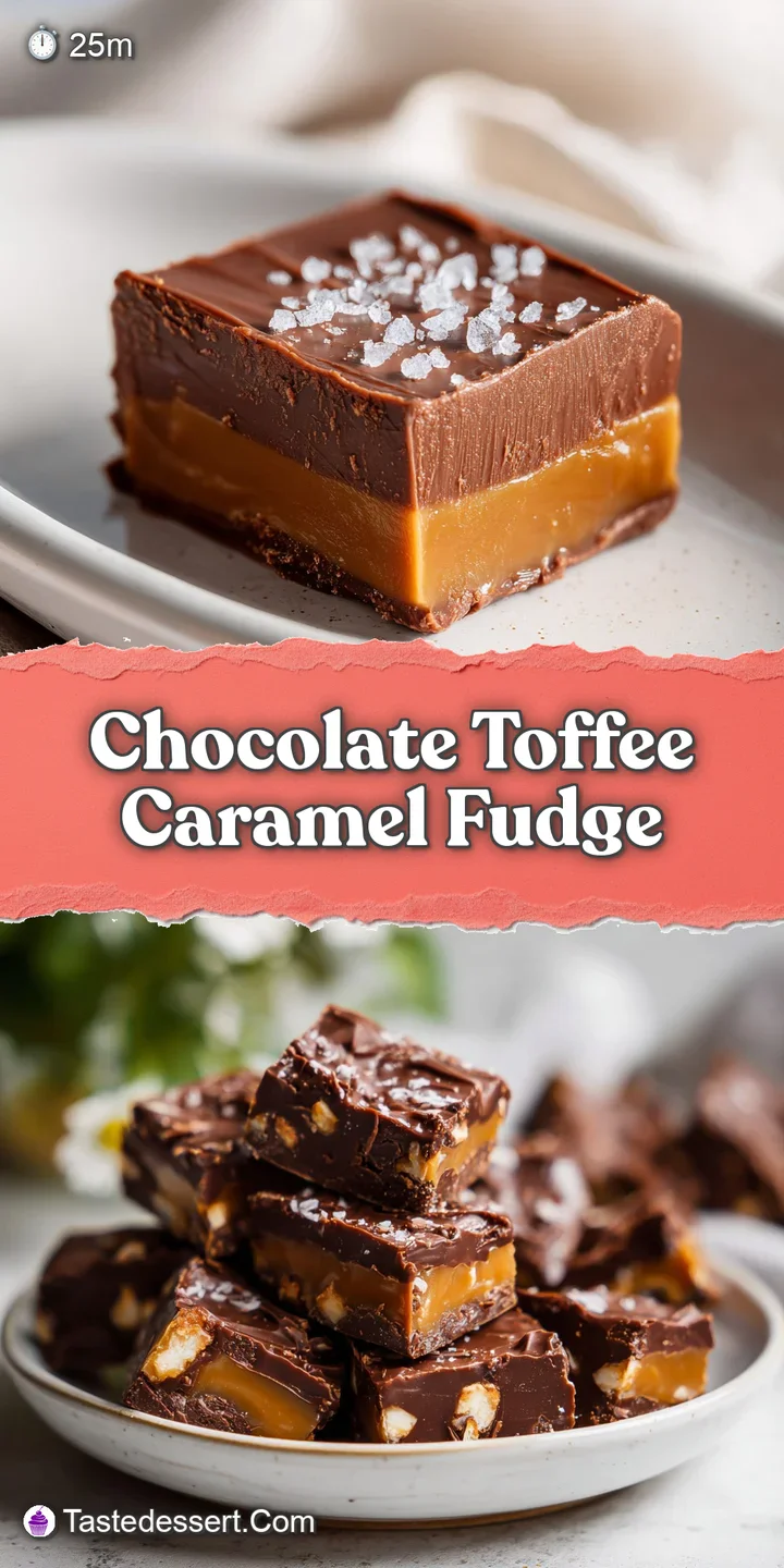 Close-up: glistening, decadent chocolate fudge reveals crunchy toffee bits and a ribbon of gooey caramel.