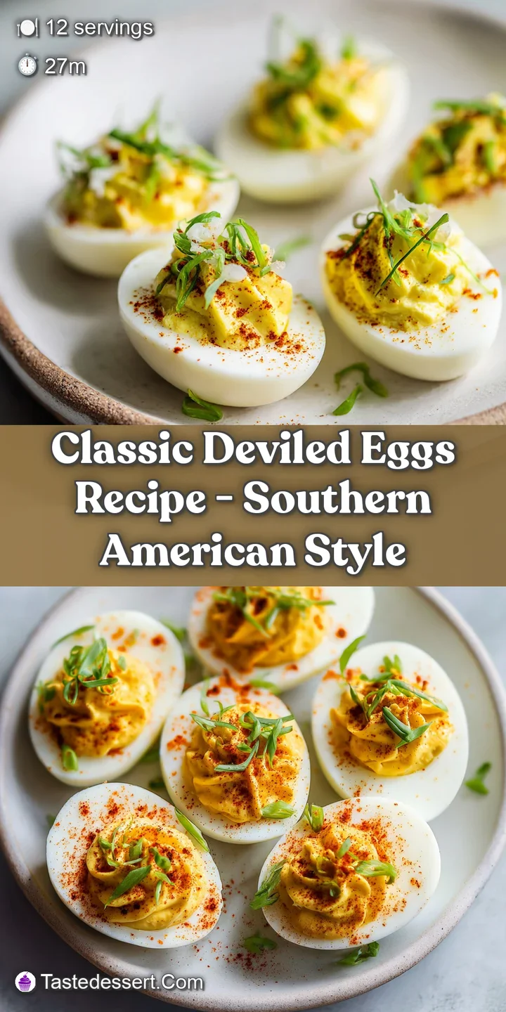 Close-up of a deviled egg, bright yellow yolk swirled with creamy filling, a dusting of paprika adding a subtle smoky red ...