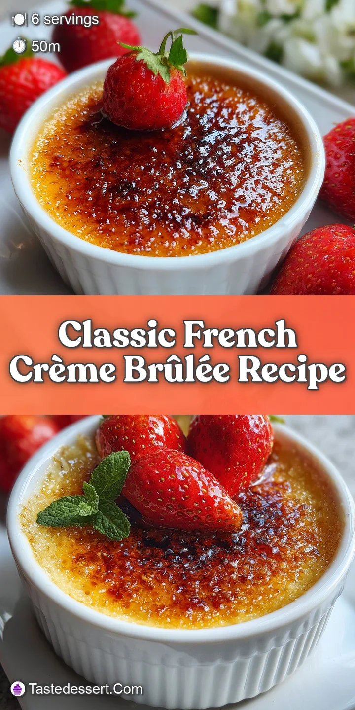 Close-up showcasing the cracked, golden-brown surface of the cr&egrave;me br&ucirc;l&eacute;e, revealing the smooth, pale yellow custard beneath.
