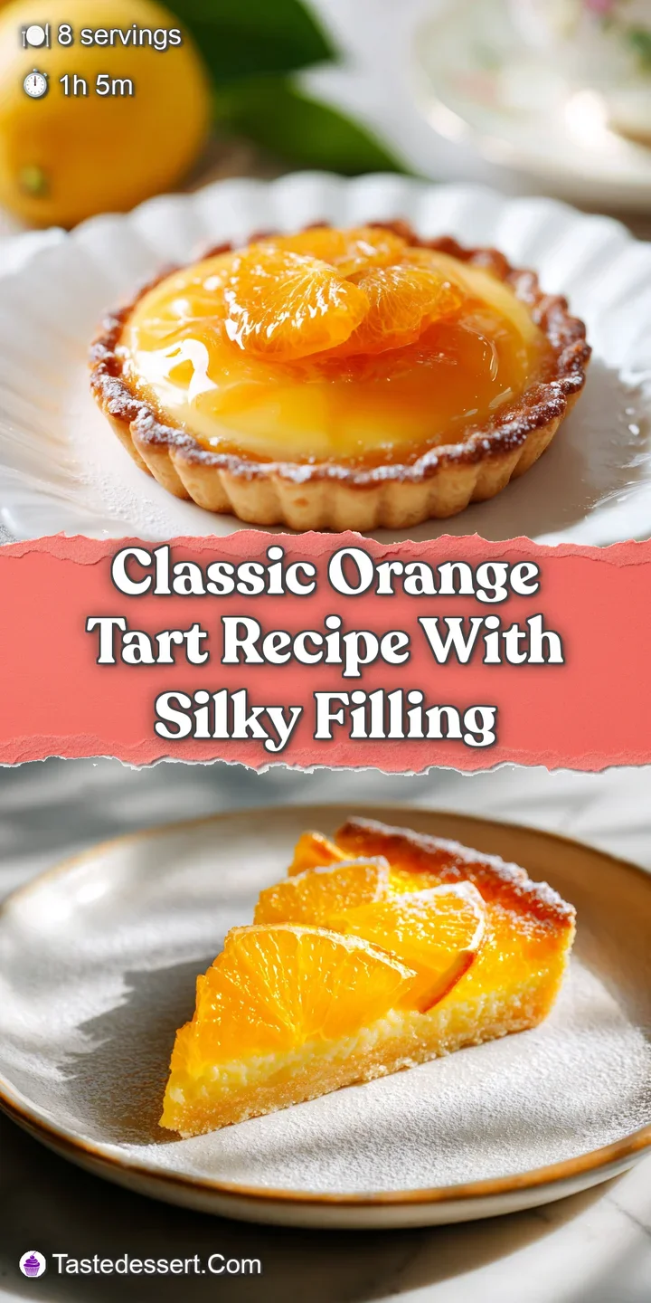 Close-up of a glistening orange tart filling, smooth and creamy, nestled in a perfectly baked, crisp pastry shell.