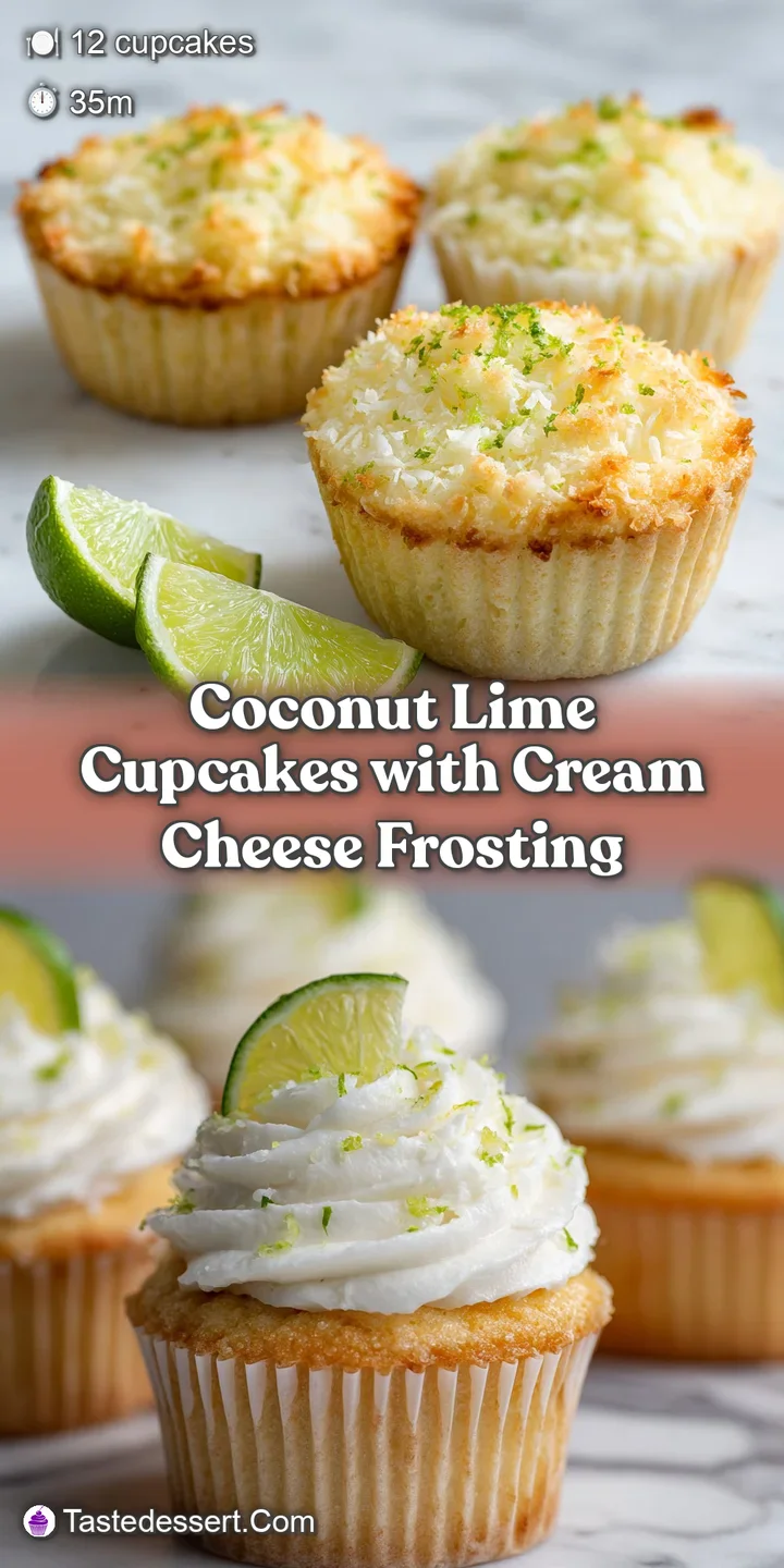 Close-up of a coconut lime cupcake revealing its moist crumb and tangy lime zest atop creamy, smooth cream cheese frosting...