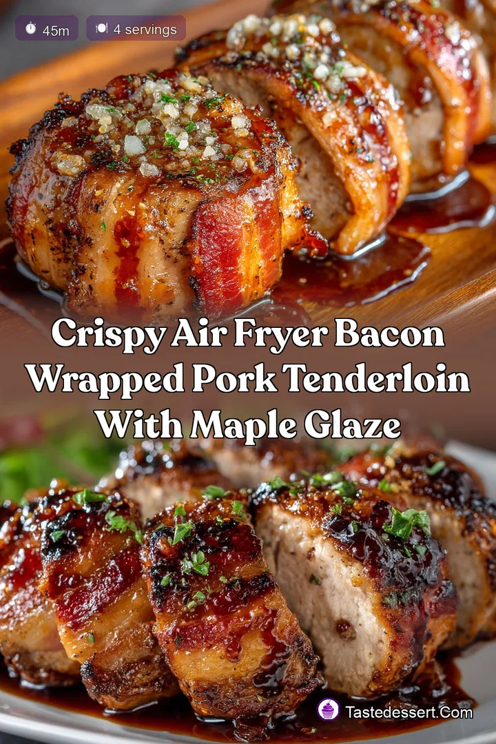 Crispy Air Fryer Bacon Wrapped Pork Tenderloin with Maple Glaze