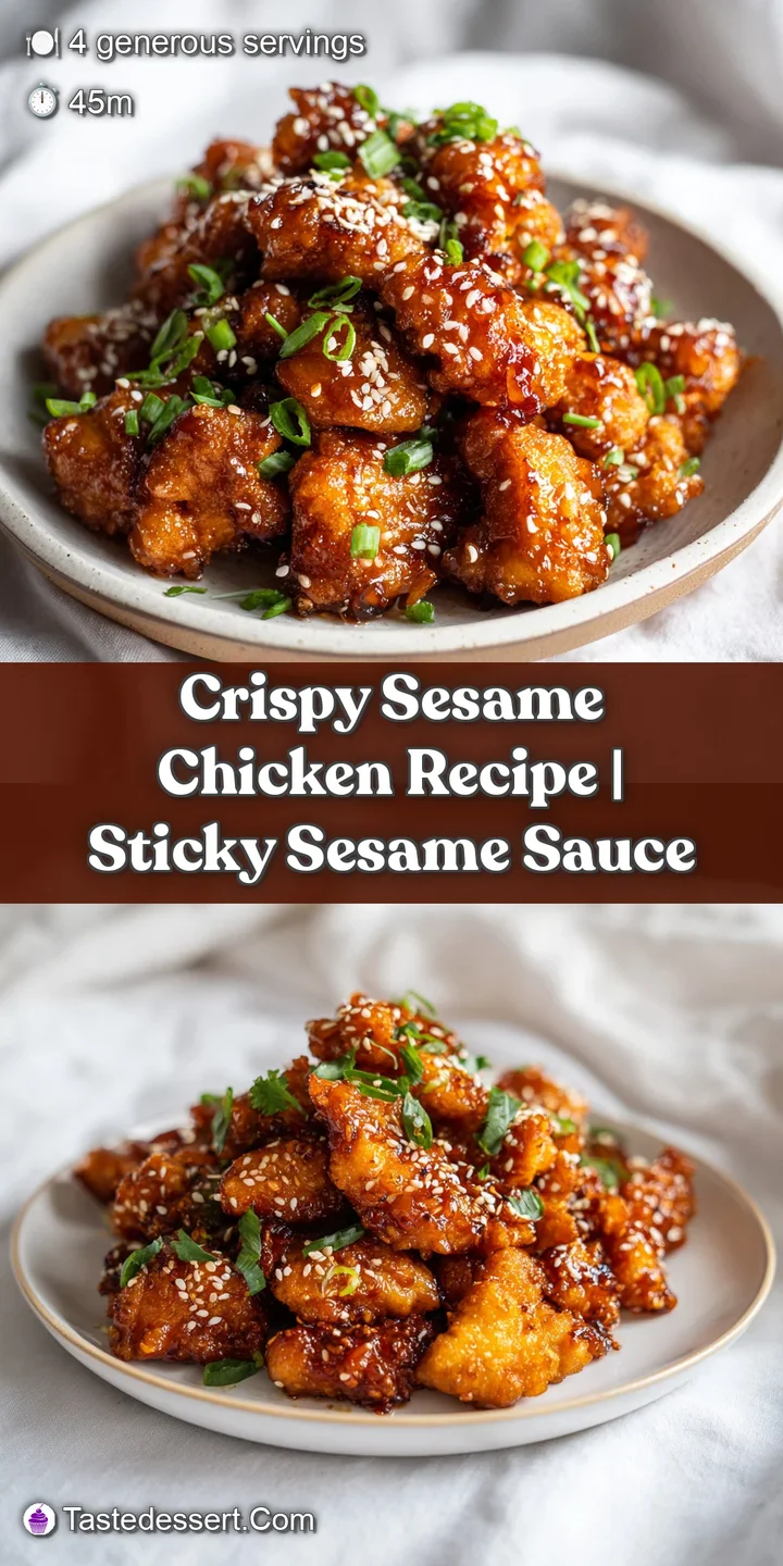 A close-up of tender, crispy chicken coated in a rich, glossy sesame sauce, showing its satisfying texture.