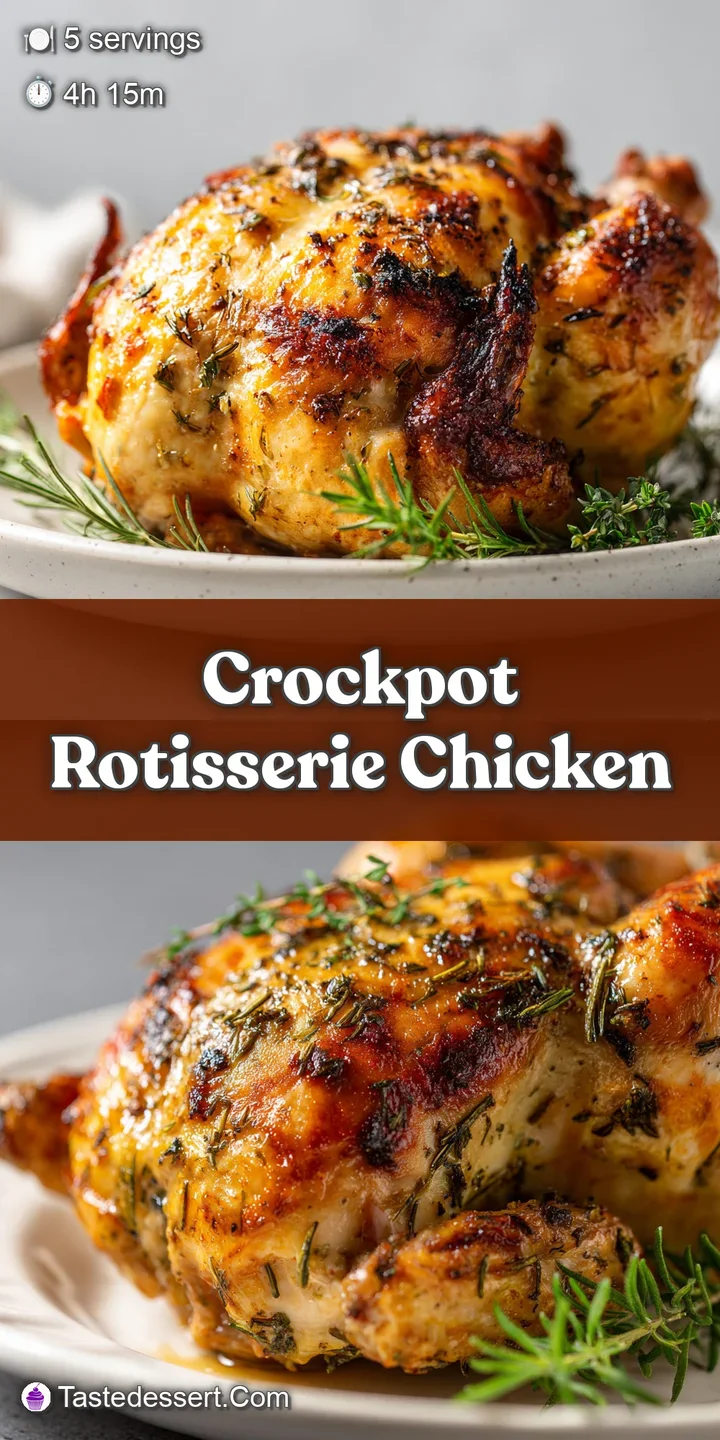 Close-up reveals the glistening, herb-studded skin of a tender rotisserie chicken, ready to fall off the bone. Savory perf...