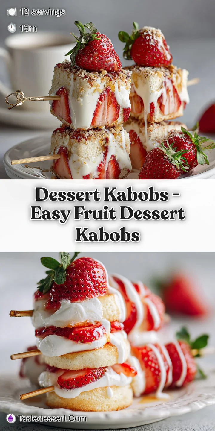 Close-up of a dessert kabob showcasing the textures of the soft marshmallows, shiny fruit, and a dark chocolate drizzle hi...