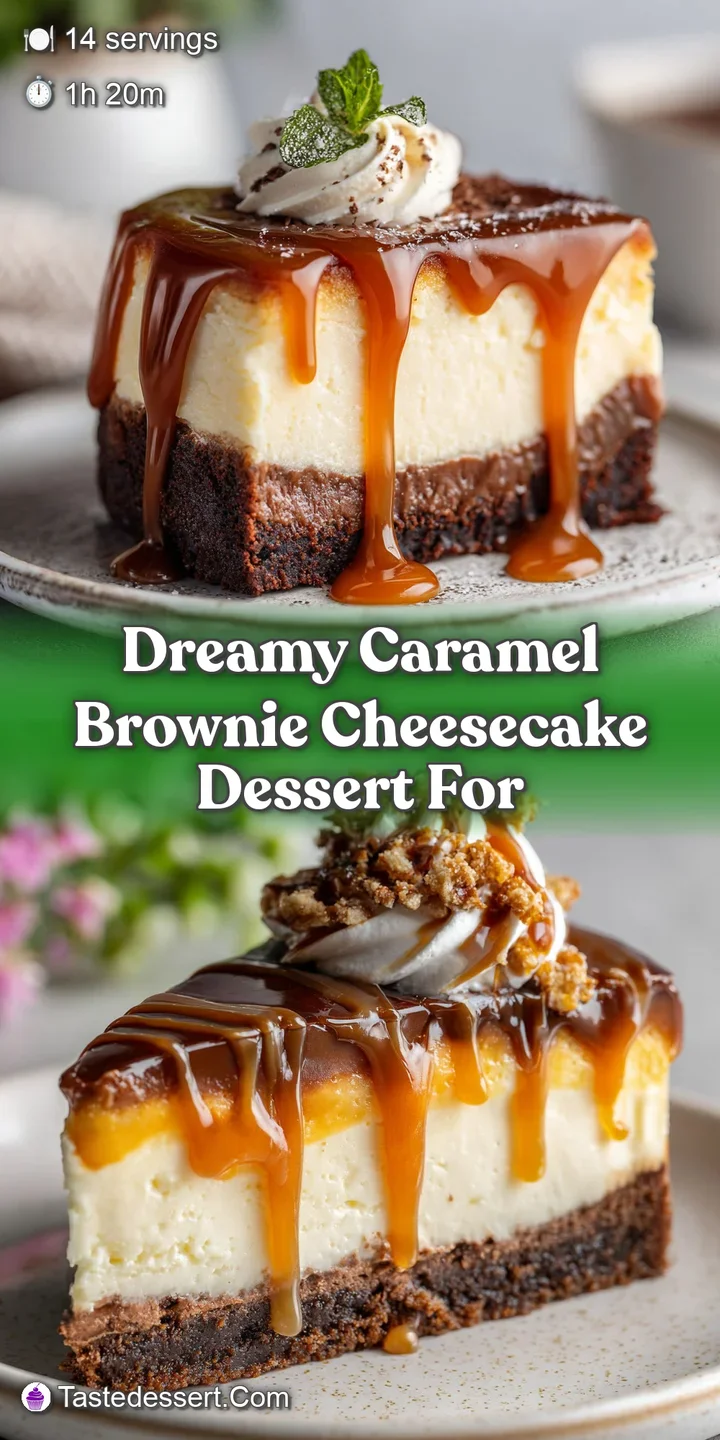 Close-up of dreamy caramel brownie cheesecake. Notice the rich, dark brownie contrasting with the light, creamy cheesecake...