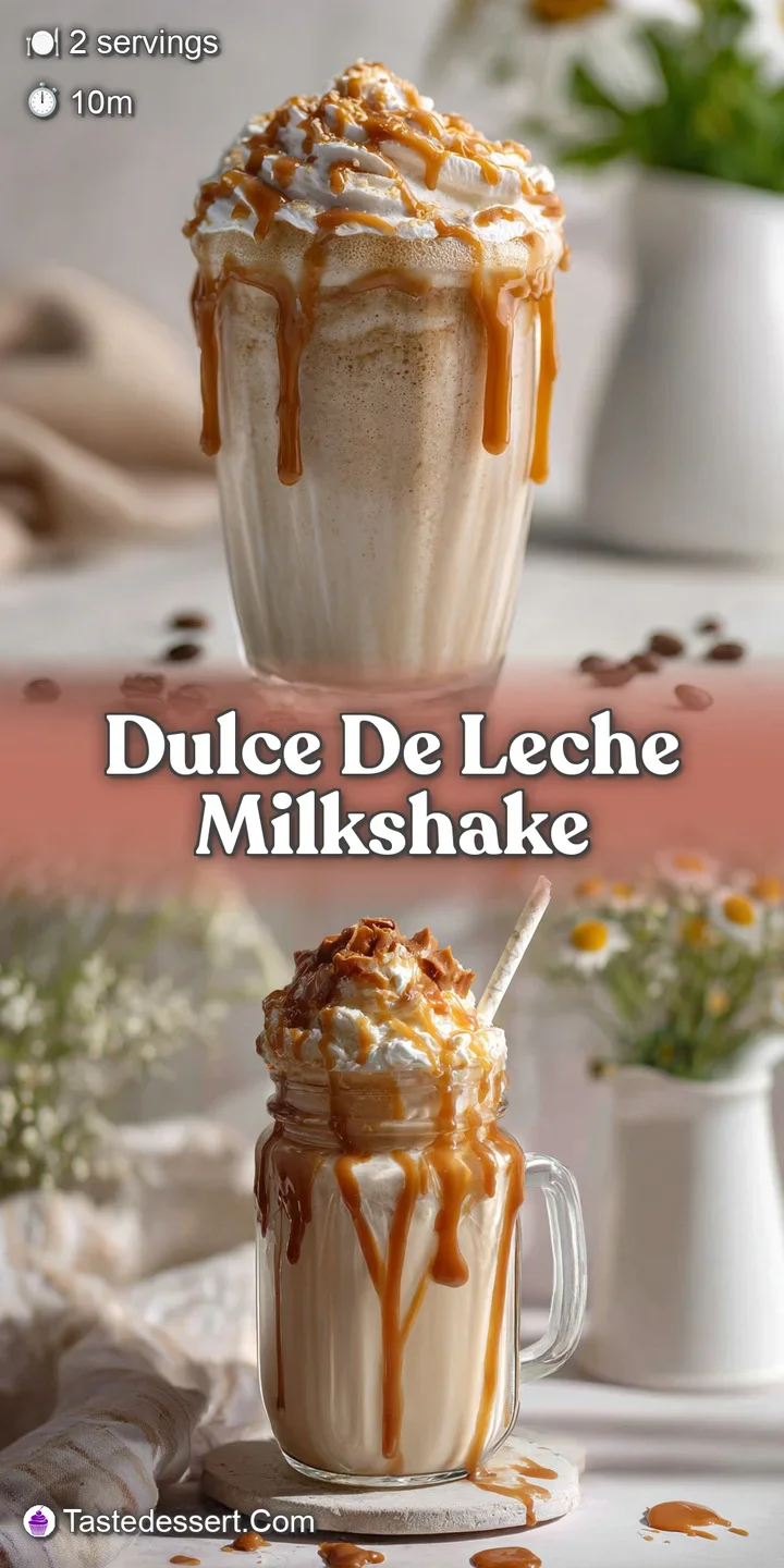 Close-up reveals the thick, velvety texture of the dulce de leche milkshake, hinting at its sweet and rich flavor with eve...