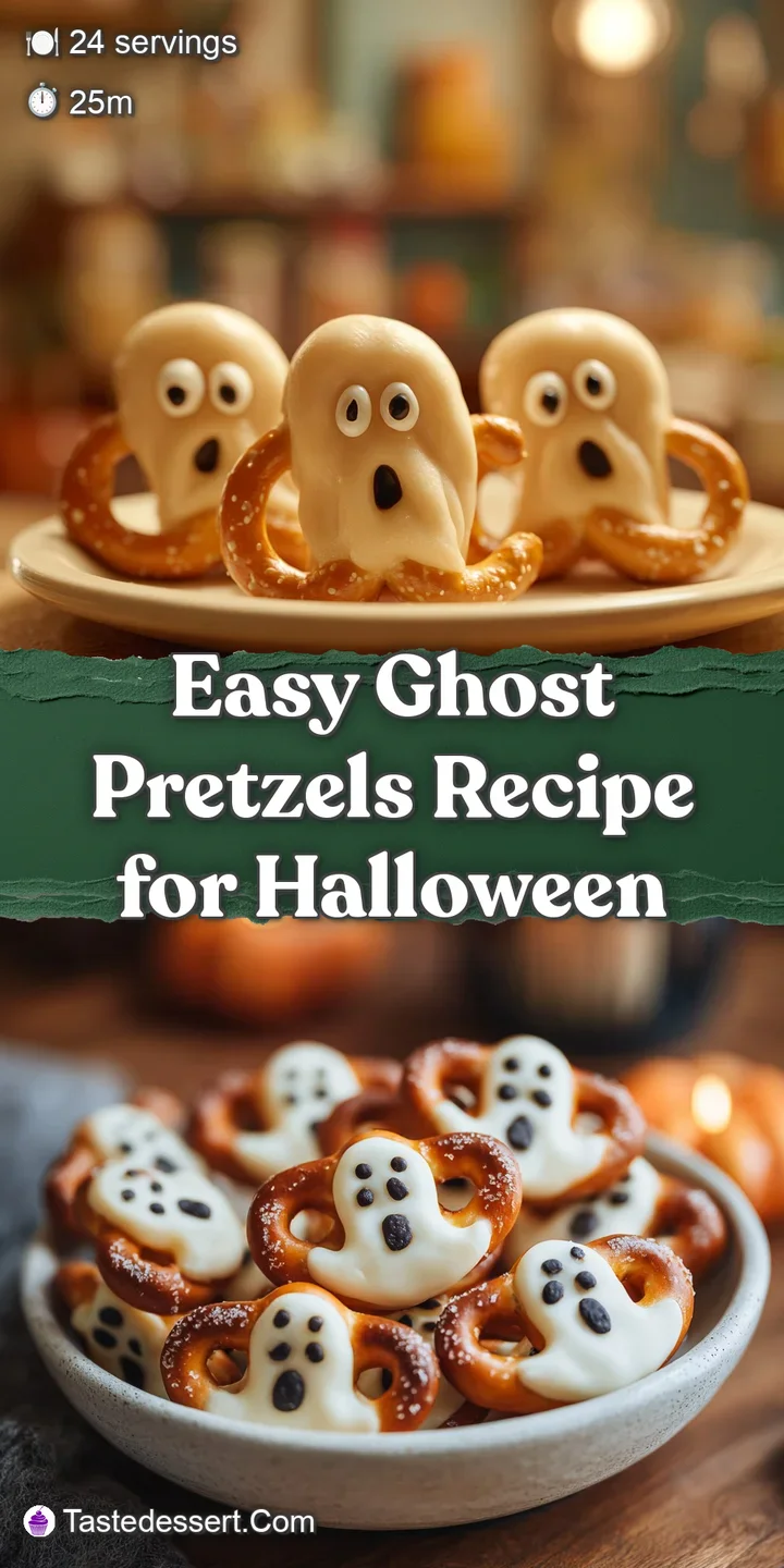 Bite-sized ghosts! Creamy white chocolate covered pretzels, with candy eyes and ghostly mouths on a dark background. Ready...
