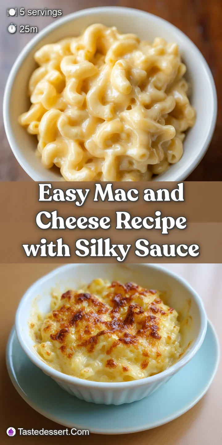 Close-up of gooey mac and cheese. Shiny, melted cheese coats the macaroni. Soft texture with hints of browning on the surf...