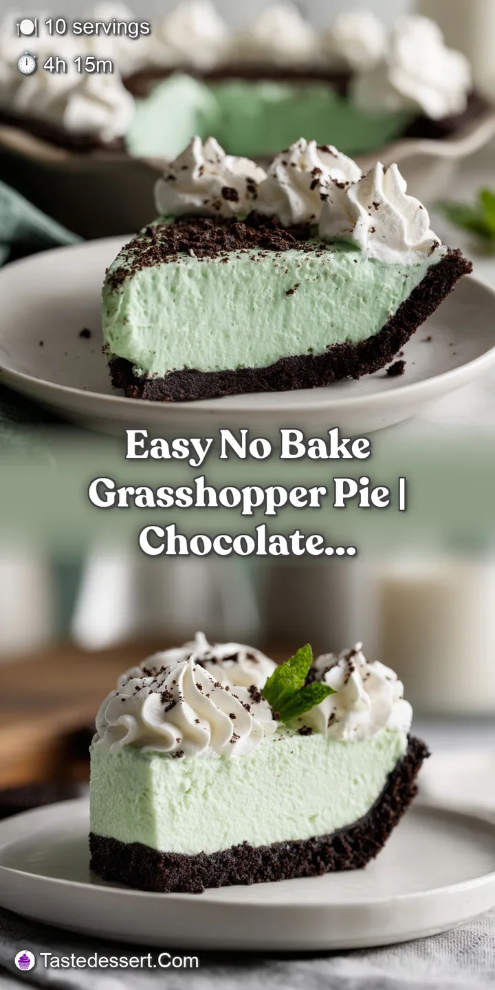 Close-up of velvety mint green filling and a crumbly dark chocolate crust with a dollop of fluffy whipped cream.