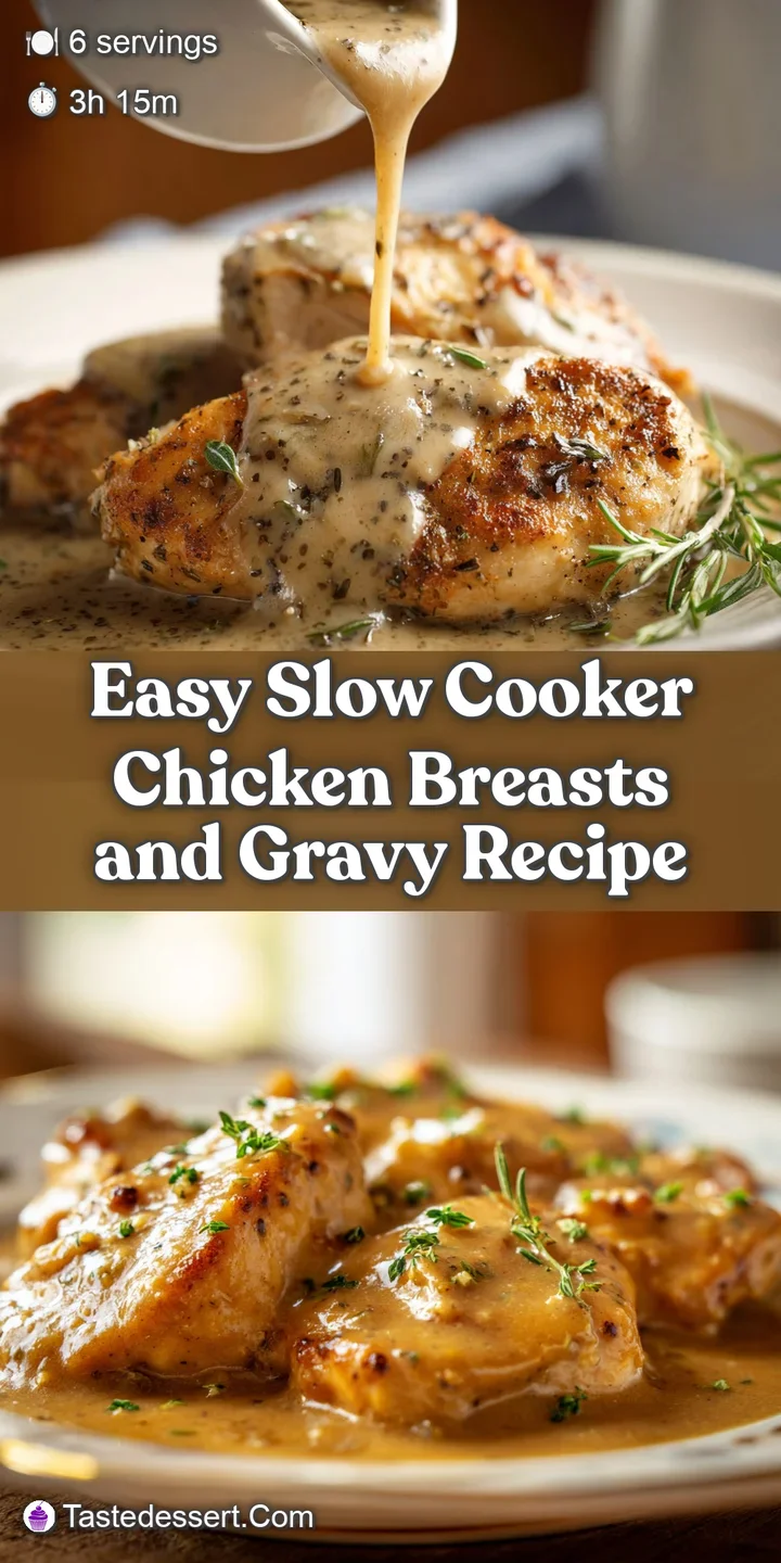 Close-up of fork-tender shredded chicken breasts coated in a luscious, savory brown gravy, glistening under soft light.