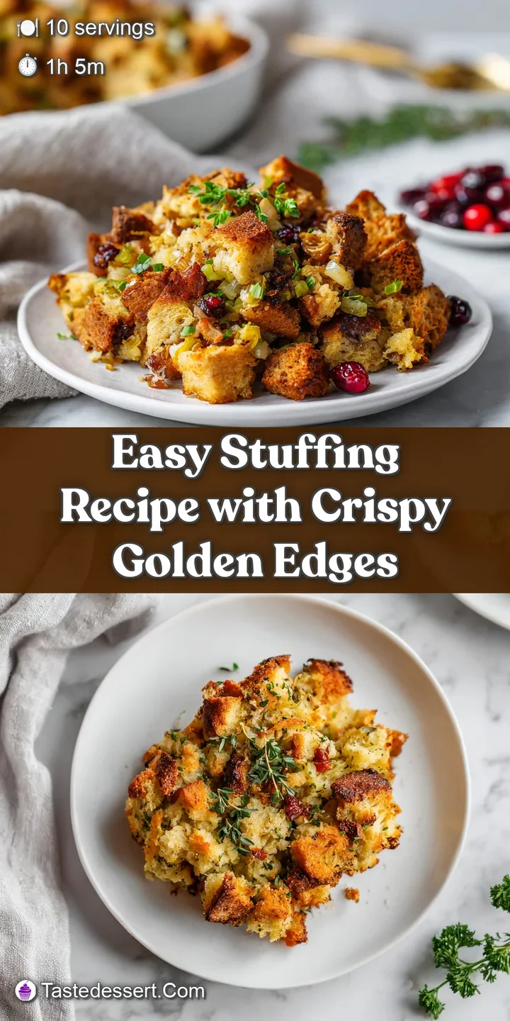 Close-up of golden stuffing, glistening with butter and herbs, showing the varied textures and inviting aroma.