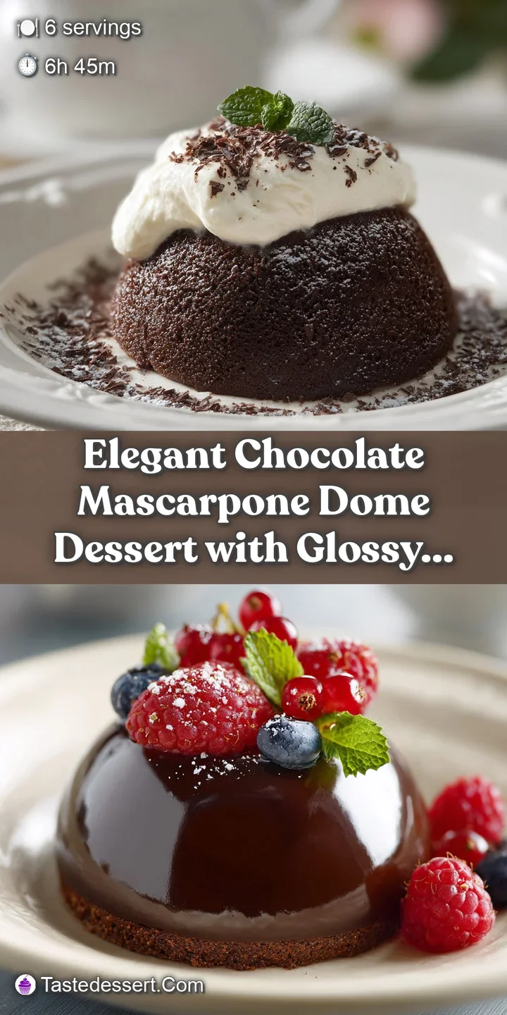 Close-up of a decadent chocolate dome, its smooth surface reflecting light. Fresh raspberries add a burst of color and tan...