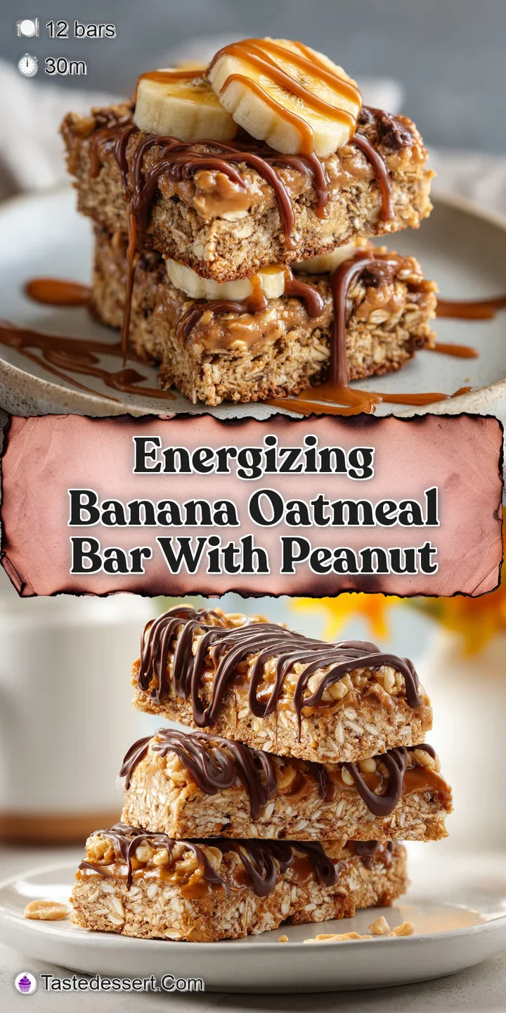 Close-up of a banana oatmeal bar, showing the moist interior, nutty peanuts, and caramelized banana. Visually appealing an...