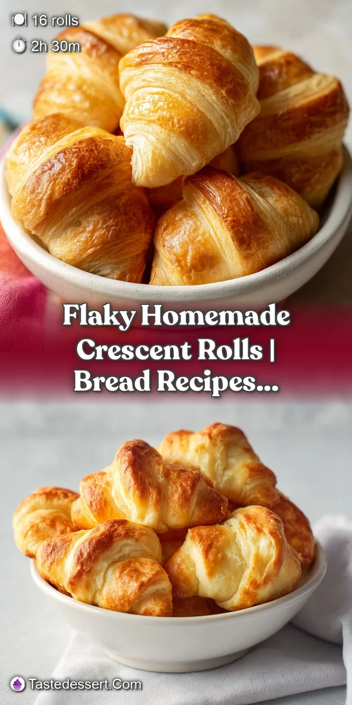 Close-up of a perfectly baked, flaky crescent roll with a light, airy interior and golden crust.