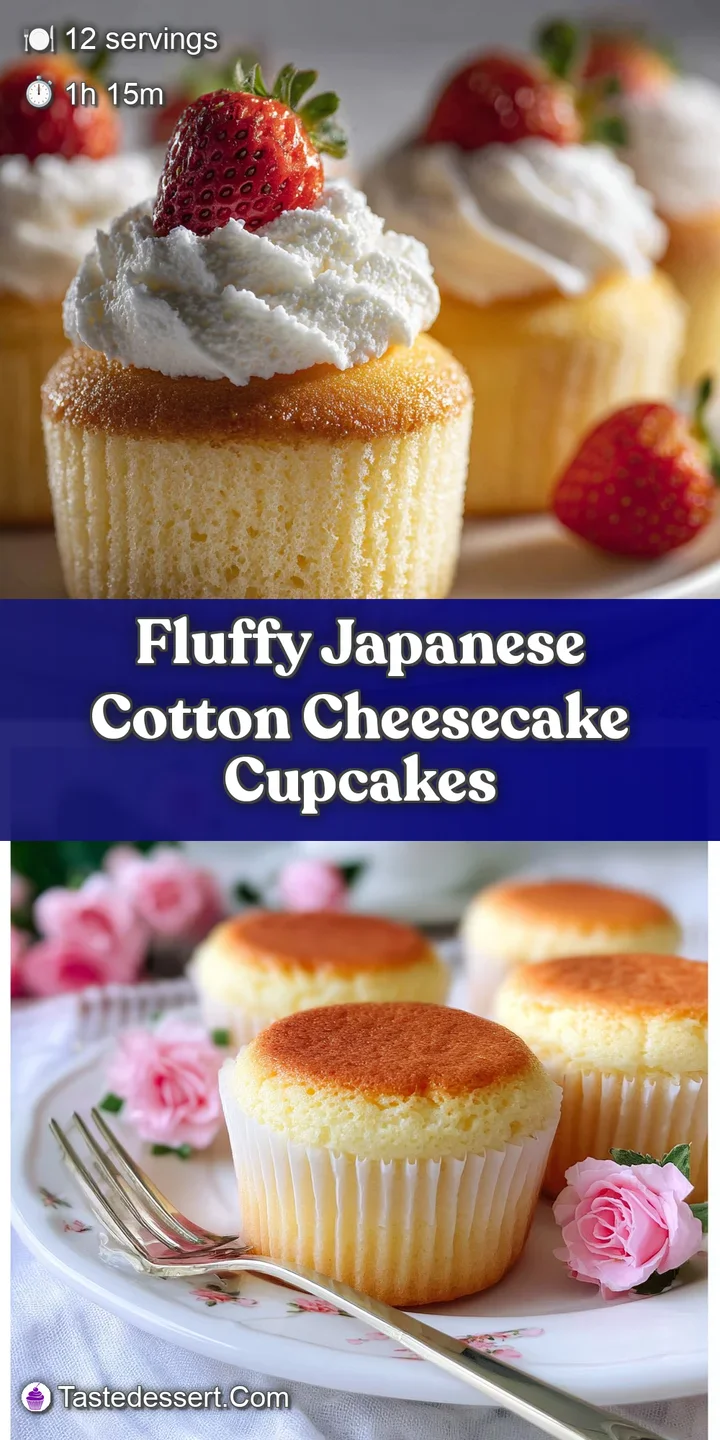 Close-up of a Japanese cheesecake cupcake, showing a light golden, cracked top and ultra-soft, airy texture.