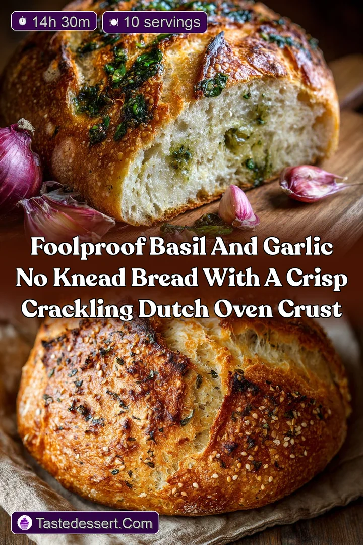 Foolproof Basil and Garlic No Knead Bread with a Crisp Crackling Dutch Oven Crust