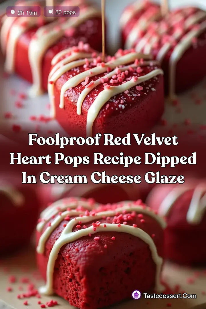 Foolproof Red Velvet Heart Pops Recipe Dipped in Cream Cheese Glaze