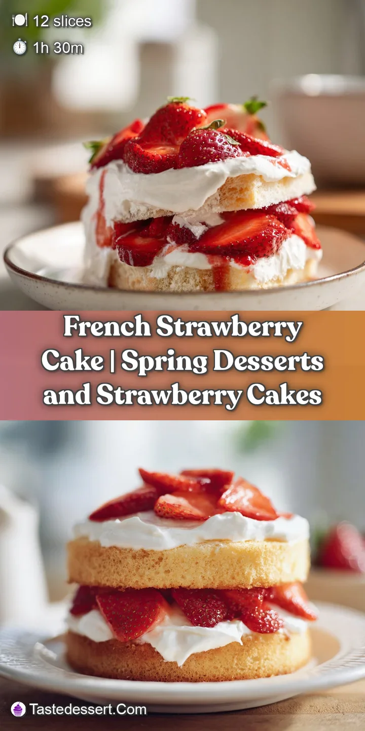 Close-up of juicy red strawberry slices nestled in thick, velvety white cream and airy golden sponge cake.