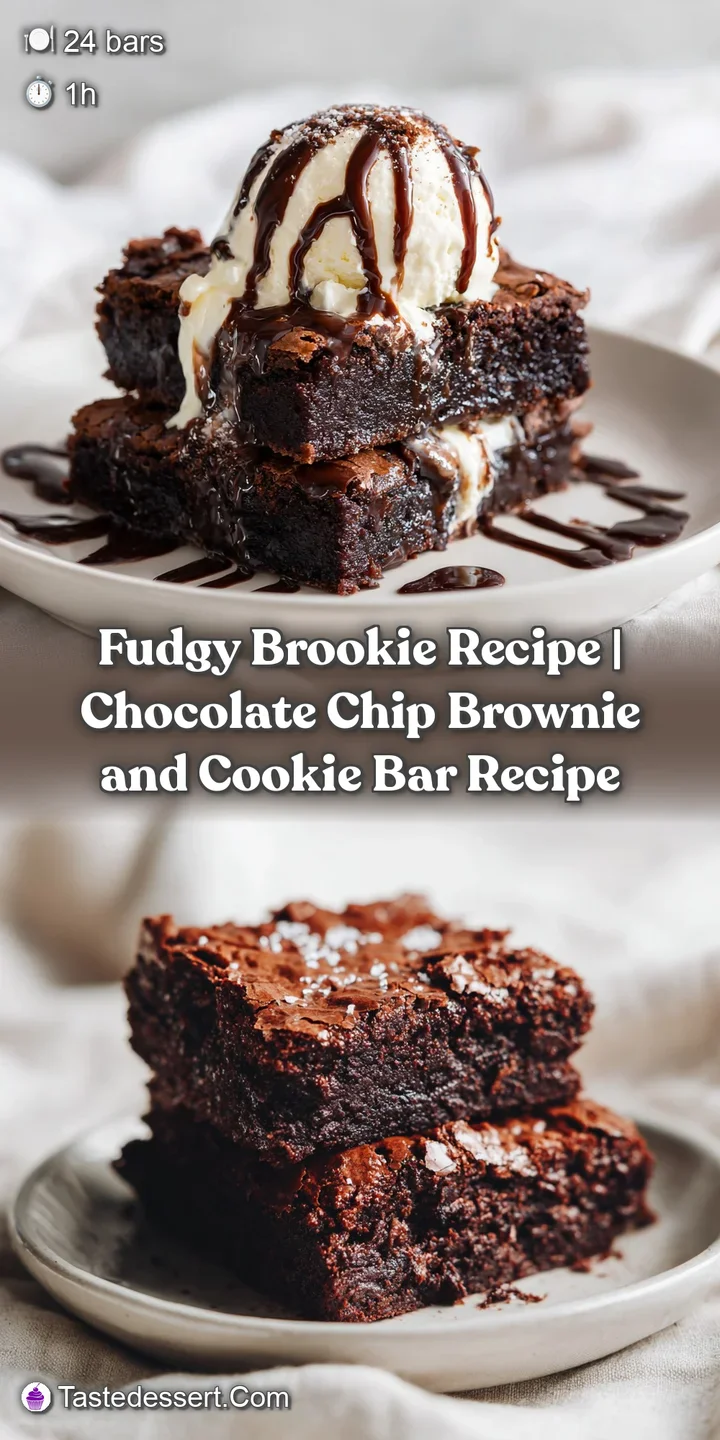 Close-up of a warm, fudgy brookie square with melted chocolate chips and a crisp golden cookie edge.