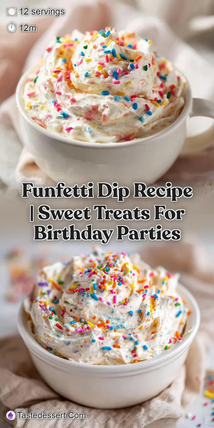 Close-up of a swirl of creamy white dip bursting with tiny, colorful rainbow sprinkles.