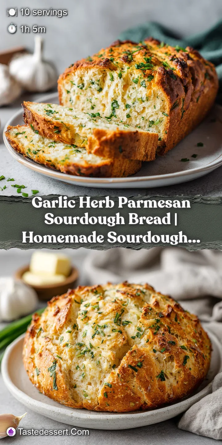 Close-up of a torn sourdough bread piece, revealing chewy texture and flecks of garlic and herbs.