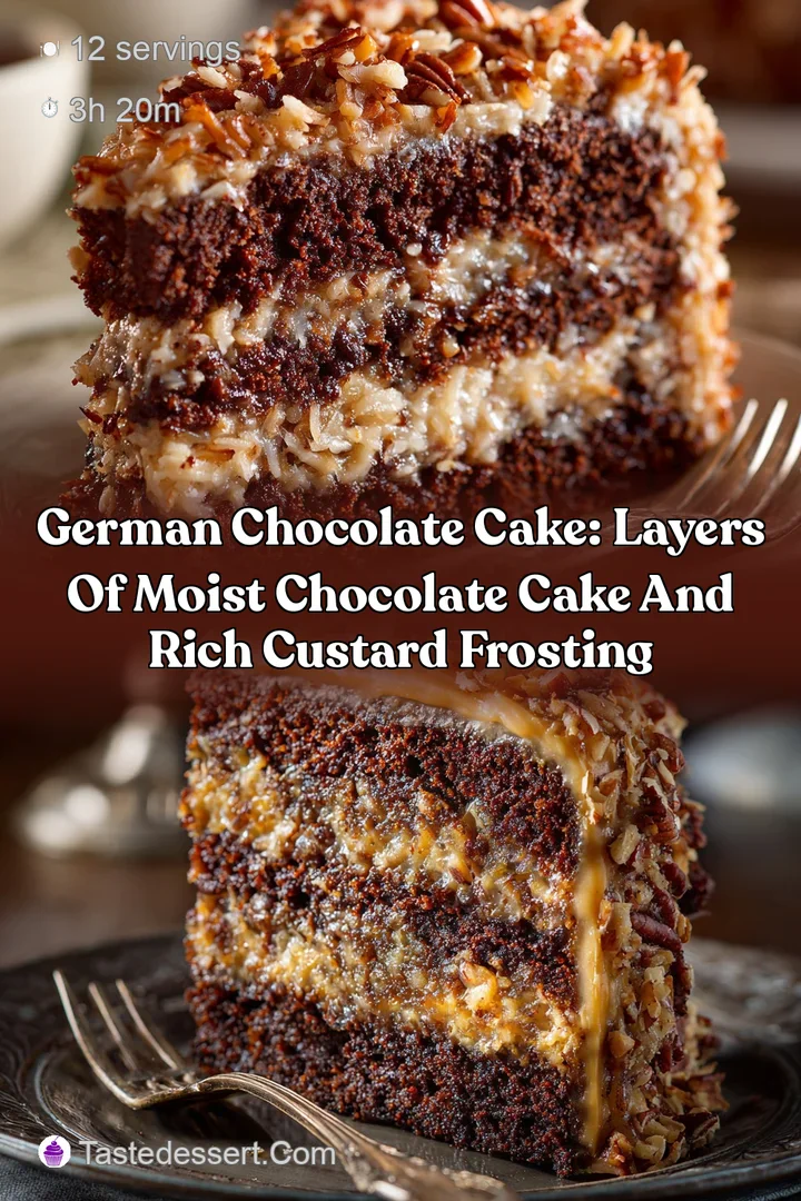 German Chocolate Cake: Layers of Moist Chocolate Cake and Rich Custard Frosting