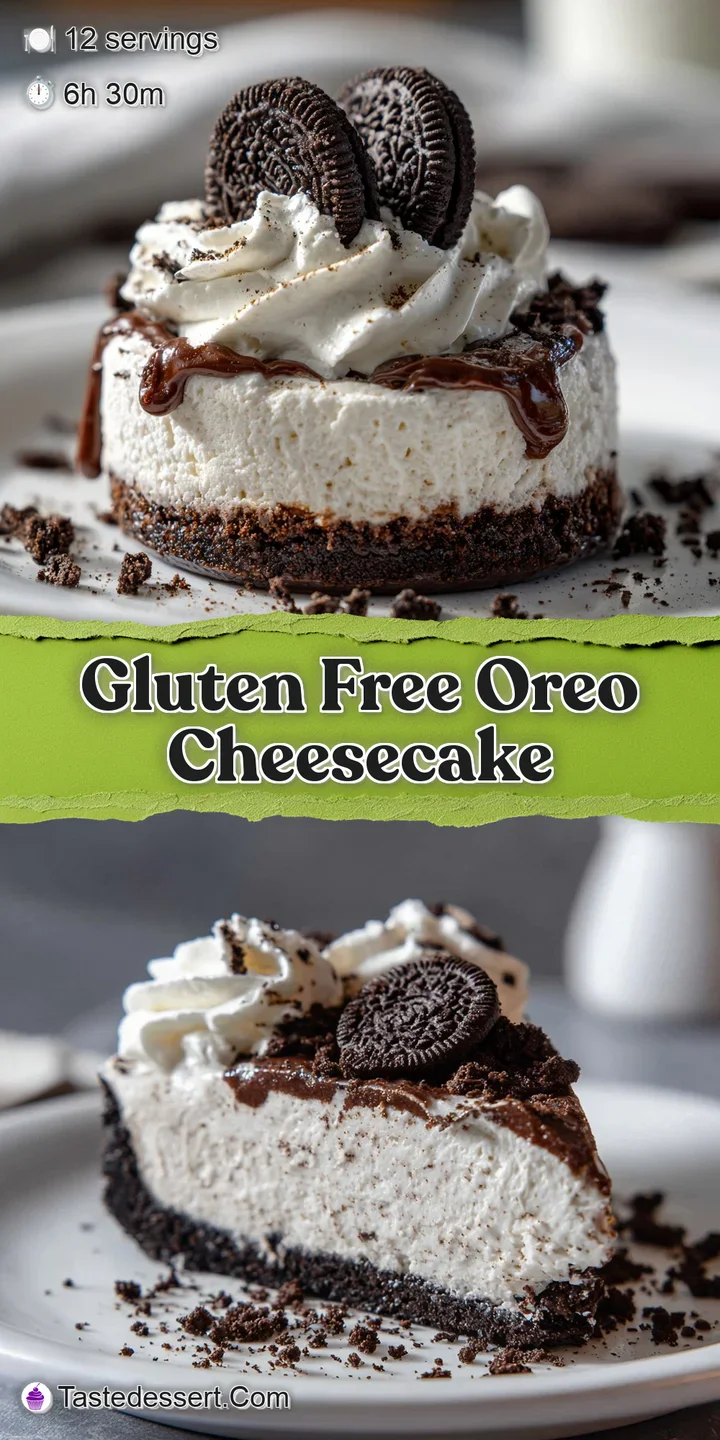 Close-up of Oreo cheesecake. See the textured cookie crumbs, the smooth cream cheese filling, and soft swirls of whipped c...