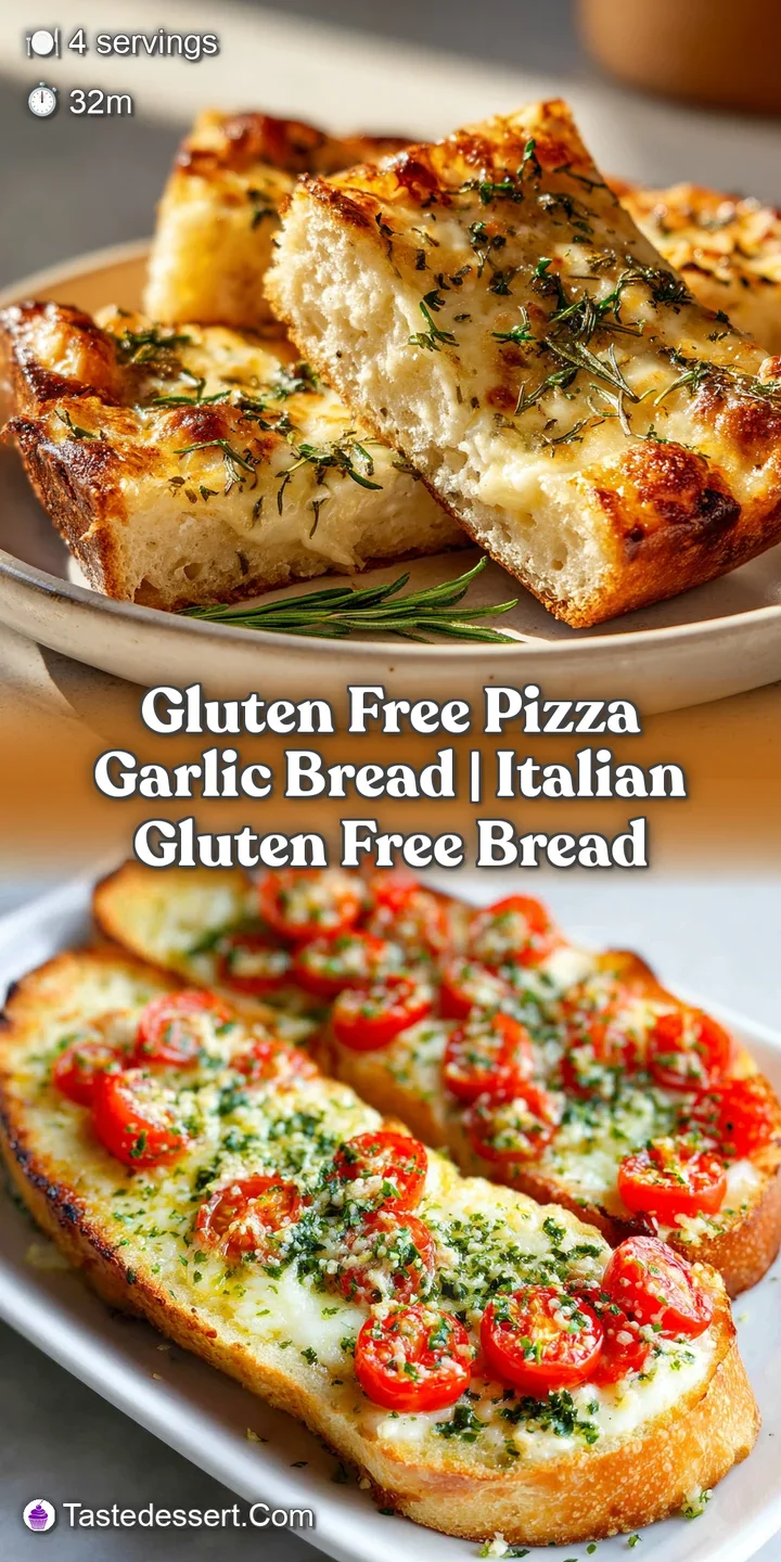 Close-up of warm, melting mozzarella and garlic, golden crust on a gluten-free pizza base, with fresh herbs sprinkled on top.